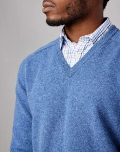 Lambswool V Neck Jumper - Blue -Joseph Turner Shop 54431723 mens blue lambswool v neck jumper mklwvnble 4