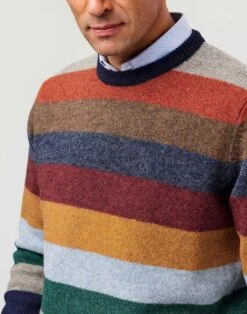 Shetland Striped Crew Neck Jumper - Multicolour -Joseph Turner Shop 78de2c39 mens multicolour shetland striped crew neck jumper mkshstmul 4