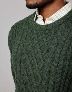 Aran Crew Neck Jumper - Dark Green -Joseph Turner Shop 9d2cbd74 mens dark green aran crew neck jumper mkarcrdkg 4