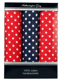 Spotted Cotton Handkerchiefs - Box Of 3 - 2Red/1Blue