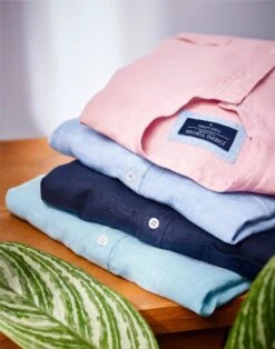 Linen Grandad Collar Shirt - Aqua -Joseph Turner Shop Mens Aqua Linen Collarless Shirt MCLNCLAQU 5