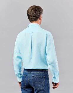 Linen Shirt Long Sleeve - Aqua -Joseph Turner Shop Mens Aqua Long Sleeve Linen Shirt MCLNLSAQU 2