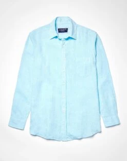 Linen Shirt Long Sleeve - Aqua -Joseph Turner Shop Mens Aqua Long Sleeve Linen Shirt MCLNLSAQU 3