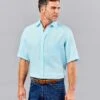 Linen Shirt Short Sleeve - Aqua -Joseph Turner Shop Mens Aqua Short Sleeve Linen Shirt MCLNSSAQU 1