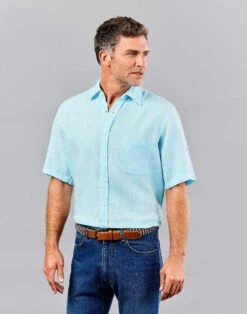 Linen Shirt Short Sleeve - Aqua