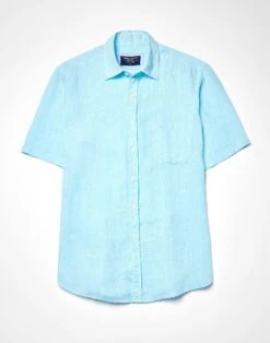 Linen Shirt Short Sleeve - Aqua -Joseph Turner Shop Mens Aqua Short Sleeve Linen Shirt MCLNSSAQU 3