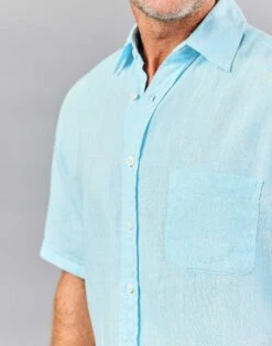 Linen Shirt Short Sleeve - Aqua -Joseph Turner Shop Mens Aqua Short Sleeve Linen Shirt MCLNSSAQU 4