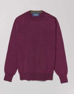 Merino Crew Neck Jumper - Berry -Joseph Turner Shop Mens Berry Merino Crew Neck Jumper MKMECRBER 3