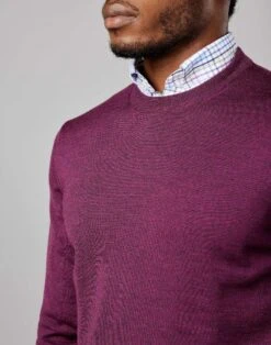 Merino Crew Neck Jumper - Berry -Joseph Turner Shop Mens Berry Merino Crew Neck Jumper MKMECRBER 4