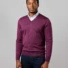 Merino V Neck Jumper - Berry -Joseph Turner Shop Mens Berry Merino V Neck Jumper MKMEVNBER 1