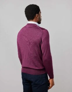 Merino V Neck Jumper - Berry -Joseph Turner Shop Mens Berry Merino V Neck Jumper MKMEVNBER 2