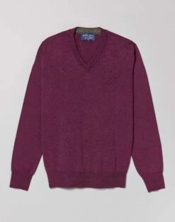 Merino V Neck Jumper - Berry -Joseph Turner Shop Mens Berry Merino V Neck Jumper MKMEVNBER 3