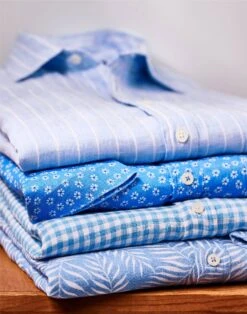 Linen Shirt Short Sleeve - Blue Gingham -Joseph Turner Shop Mens Blue Gingham Short Sleeve Linen Shirt MCLNSSSKG 5