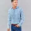 Seersucker Long Sleeve Shirt - Blue/Green Check -Joseph Turner Shop Mens Blue Green Check Long Sleeve Seersucker Shirt MCSEELBGC 1