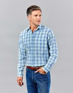 Seersucker Long Sleeve Shirt - Blue/Green Check