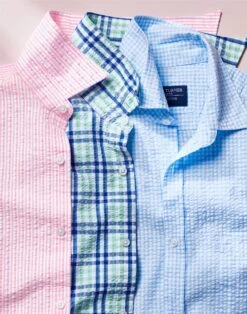 Seersucker Long Sleeve Shirt - Blue/Green Check -Joseph Turner Shop Mens Blue Green Check Long Sleeve Seersucker Shirt MCSEELBGC 5