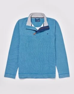 Washed Piqué Half Zip Sweatshirt - Blue -Joseph Turner Shop Mens Blue Half Zip Washed Pique Sweatshirt MTHZWPBLE 3