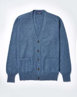 Lambswool Cardigan - Blue -Joseph Turner Shop Mens Blue Lambswool Cardigan MKLWCABLE 3