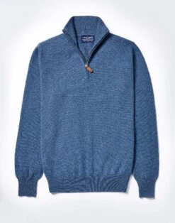 Lambswool Half Zip Jumper - Blue -Joseph Turner Shop Mens Blue Lambswool Half Zip Jumper MKLWHZBLE 3