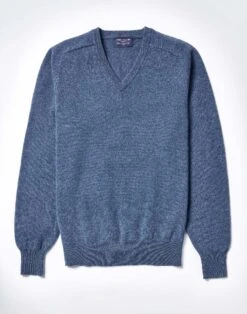 Lambswool V Neck Jumper - Blue -Joseph Turner Shop Mens Blue Lambswool V Neck Jumper MKLWVNBLE 3