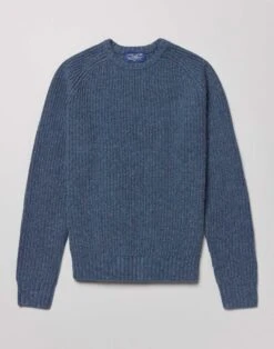 Lambswool Whitby Rib Crew Neck Jumper - Blue -Joseph Turner Shop Mens Blue Lambswool Whitby Crew Neck Jumper MKLWWRBLU 3