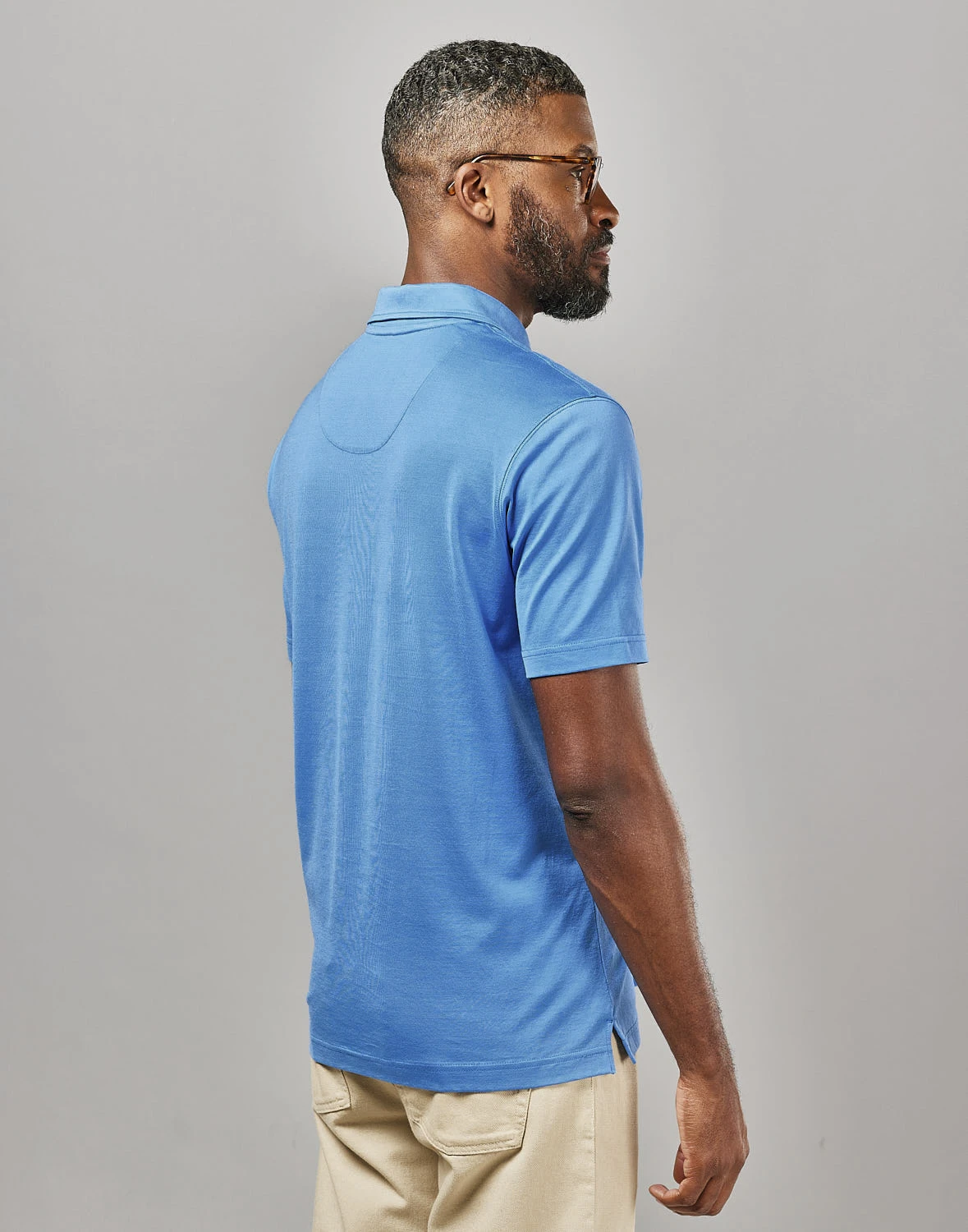 Mercerised Jersey Polo Shirt - Blue 5 Mercerised Jersey Polo Shirt - Blue - Image 3