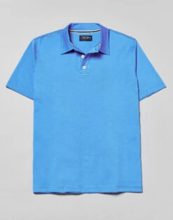 Mercerised Jersey Polo Shirt - Blue 11 Mercerised Jersey Polo Shirt - Blue -Joseph Turner Shop Mens Blue Mercerised Jersey Polo Shirt MTPOMEBLU 3