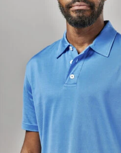Mercerised Jersey Polo Shirt - Blue 12 Mercerised Jersey Polo Shirt - Blue -Joseph Turner Shop Mens Blue Mercerised Jersey Polo Shirt MTPOMEBLU 4