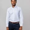 Button-Down Oxford Shirt - Blue/Navy Stripe 2 Button-Down Oxford Shirt - Blue/Navy Stripe -Joseph Turner Shop Mens Blue Navy Stripe Buttondown Oxford Shirt MCBDOXBNY 1