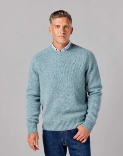 Shetland Crew Neck Jumper - Blue -Joseph Turner Shop Mens Blue Shetland Crew Neck Jumper MKSHCRBLU 1