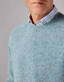 Shetland Crew Neck Jumper - Blue -Joseph Turner Shop Mens Blue Shetland Crew Neck Jumper MKSHCRBLU 4
