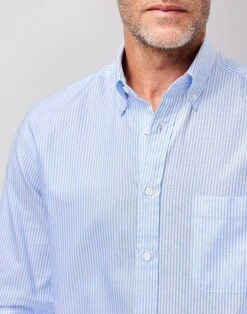 Button Down Oxford Shirt - Blue Stripe -Joseph Turner Shop Mens Blue Stripe Buttondown Oxford Shirt MCBDOXBST 4