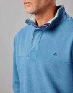 Washed Piqué Half Zip Sweatshirt - Blue -Joseph Turner Shop Mens Blue Washed Pique Sweatshirt MTHZWPBLE 4