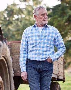 Brushed Cotton Check Shirt - Blue/White