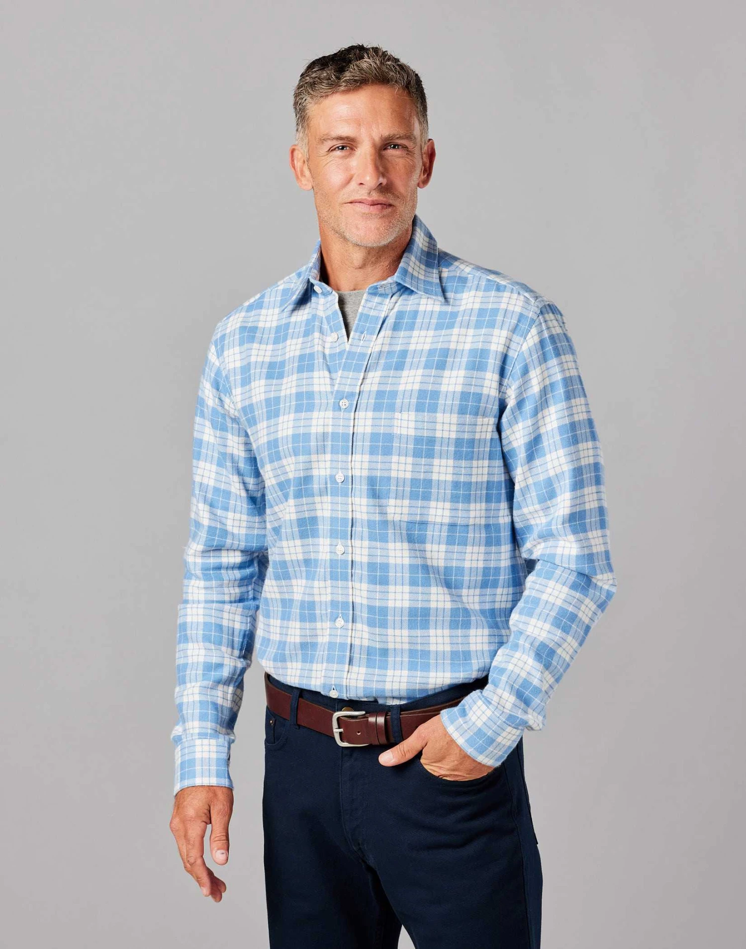 Brushed Cotton Check Shirt - Blue/White 4 Brushed Cotton Check Shirt - Blue/White - Image 2
