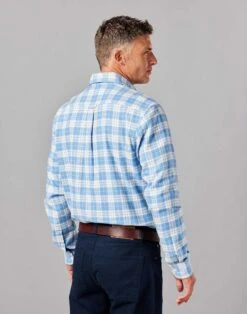 Brushed Cotton Check Shirt - Blue/White 10 Brushed Cotton Check Shirt - Blue/White -Joseph Turner Shop Mens Blue White Brushed Cotton Shirt MCBRCCBLW 2