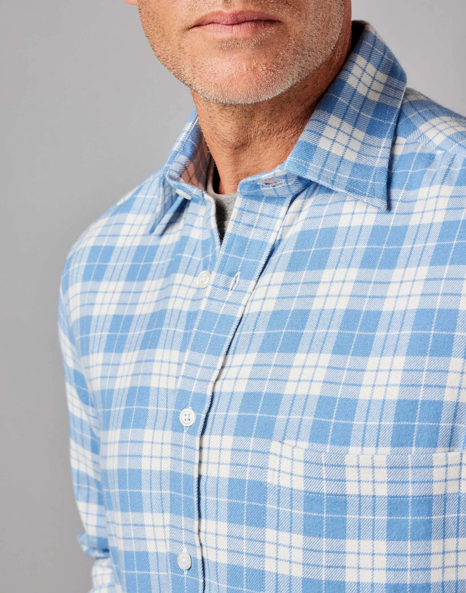 Brushed Cotton Check Shirt - Blue/White 7 Brushed Cotton Check Shirt - Blue/White - Image 5
