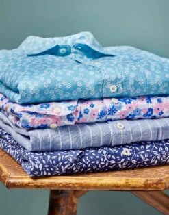 Linen Shirt Long Sleeve - Blue/White Stripe -Joseph Turner Shop Mens Blue White Stripe Long Sleeve Linen Shirt MCLNLSBWS 5