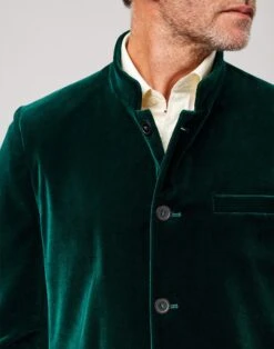 Velvet Nehru Jacket - Bottle Green -Joseph Turner Shop Mens Bottle Green Velvet Jacket MJVVNJGRN 3