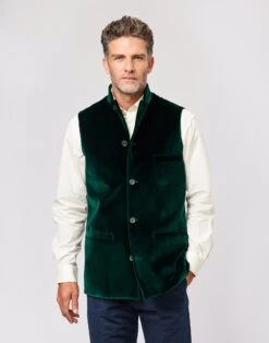 Velvet Nehru Gilet - Bottle Green