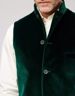 Velvet Nehru Gilet - Bottle Green -Joseph Turner Shop Mens Bottle Green Velvet Waistcoat MJVTNGGRN 3