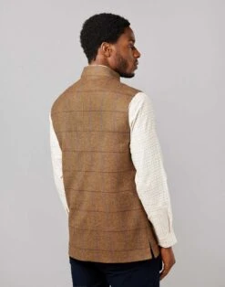Tweed Nehru Gilet - Brown/Damson/Blue Check -Joseph Turner Shop Mens Brown Damson Blue Check Nehru Gilet MJNEHWBDB 3