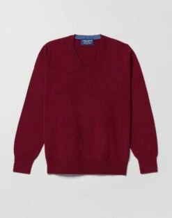 Cashmere V Neck Jumper - Burgundy 9 Cashmere V Neck Jumper - Burgundy -Joseph Turner Shop Mens Burgundy Cashmere V Neck Jumper MKCAVNBUR 3