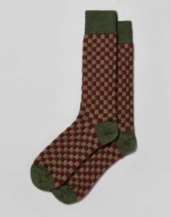 Checkerboard Socks - Burgundy/Green