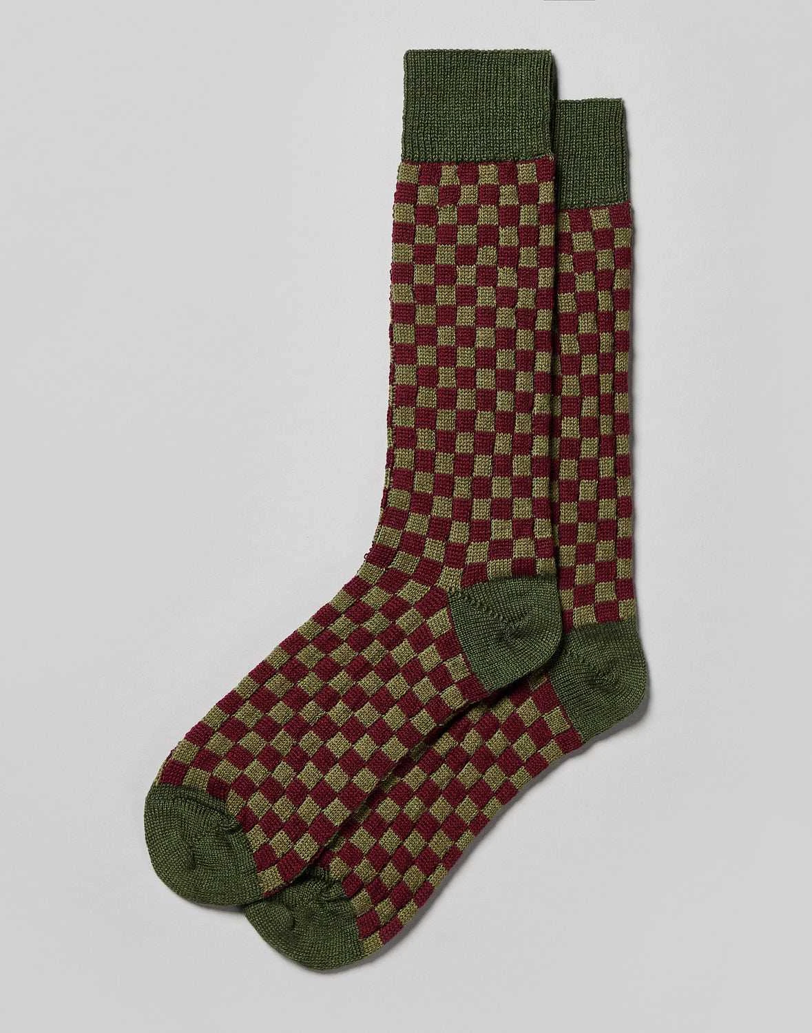 Checkerboard Socks - Burgundy/Green 3 Checkerboard Socks - Burgundy/Green