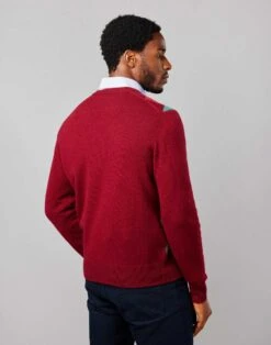 Harlequin V Neck Jumper - Burgundy -Joseph Turner Shop Mens Burgundy Harlequin V Neck Jumper MKHAQVBUR 2