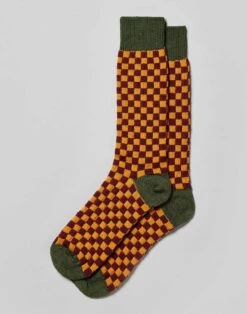 Checkerboard Socks - Burgundy/Ochre