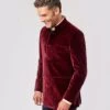 Velvet Nehru Jacket - Burgundy -Joseph Turner Shop Mens Burgundy Velvet Jacket MJVVNJBUR 1