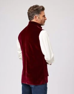 Velvet Nehru Gilet - Burgundy -Joseph Turner Shop Mens Burgundy Velvet Waistcoat MJVTNGBUR 2