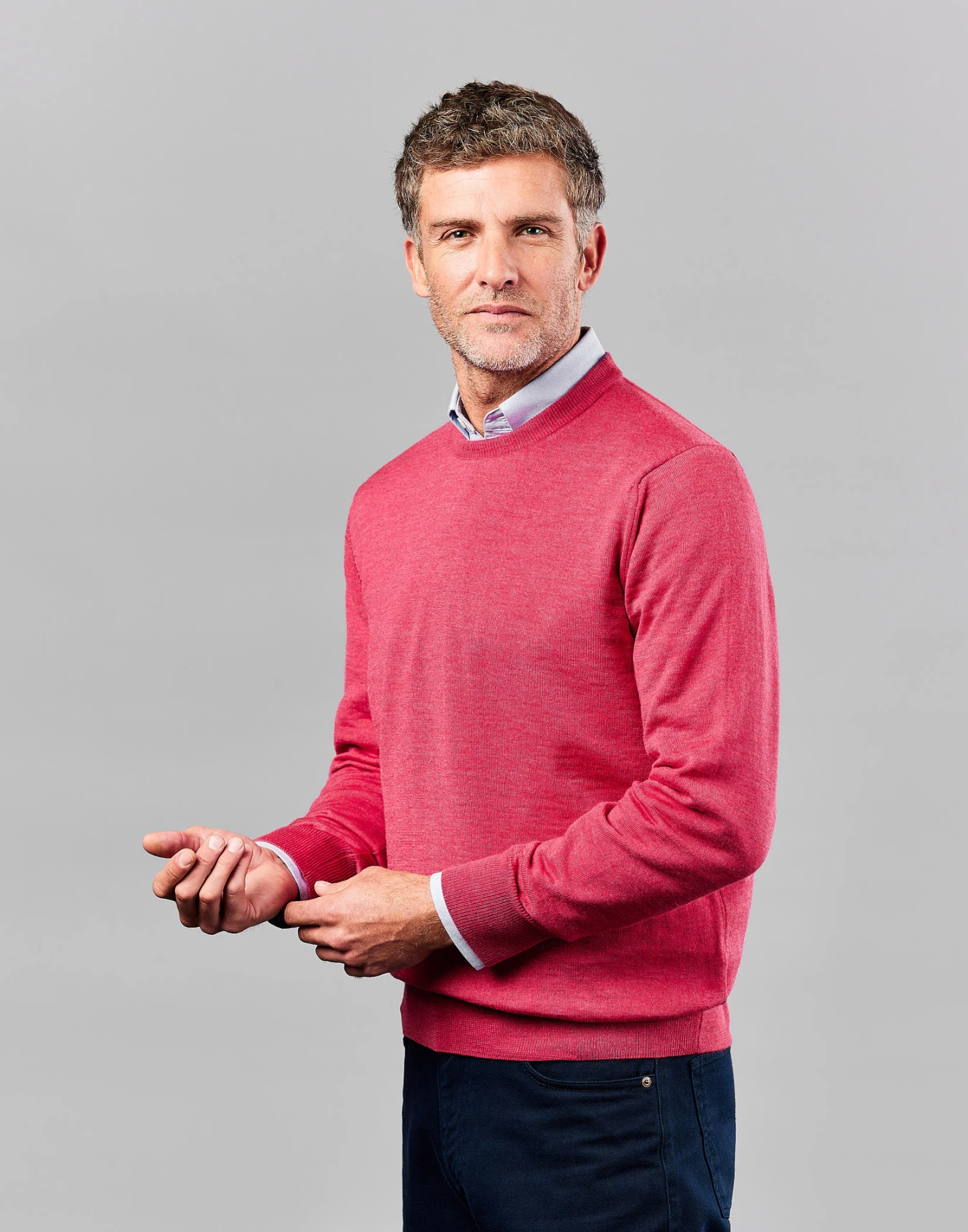 Merino Crew Neck Jumper - Cerise 3 Merino Crew Neck Jumper - Cerise